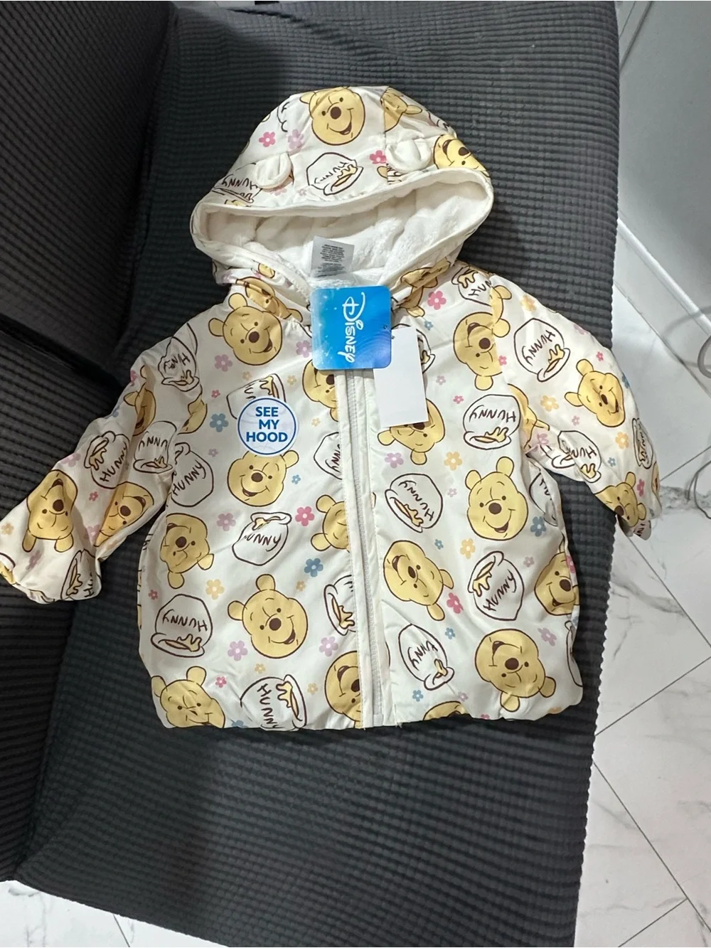 Winnie The Pooh Puffer Jacket With Hood 18M- NEW